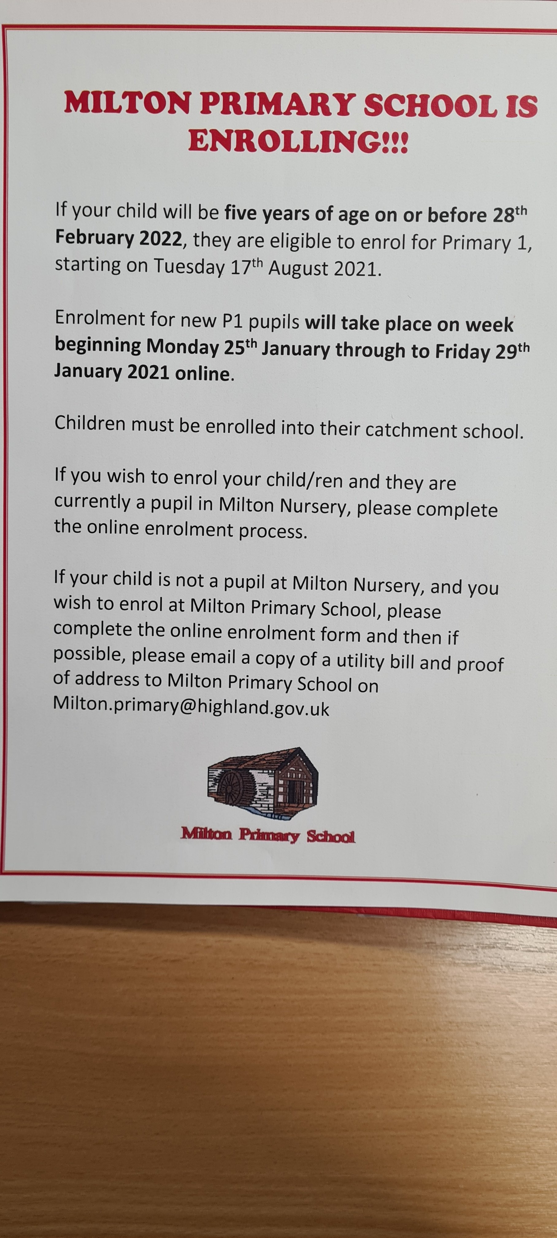 School Enrolement – Milton Primary School